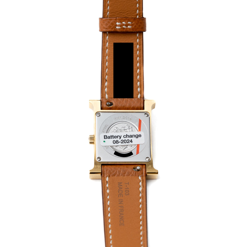 Hermes Heure H watch, Small Model 25mm Yellow Gold With Gold Strap