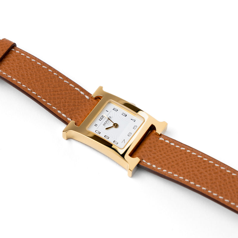 Hermes Heure H watch, Small Model 25mm Yellow Gold With Gold Strap