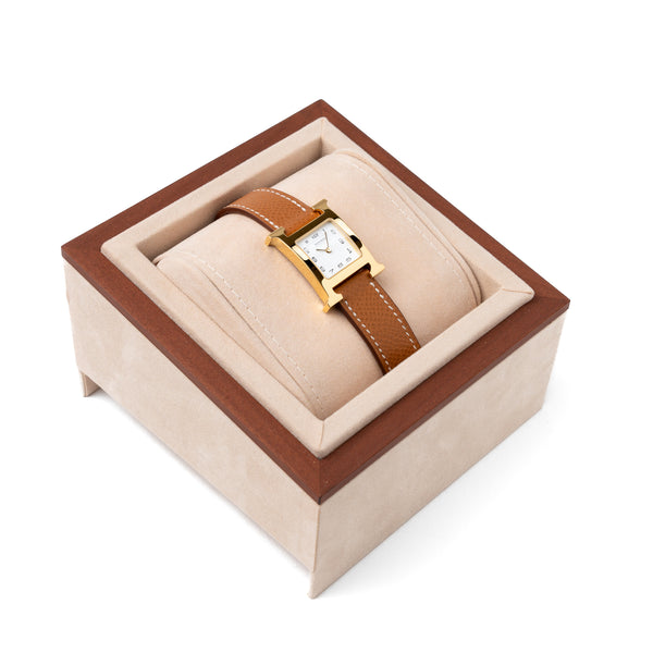 Hermes Heure H watch, Small Model 25mm Yellow Gold With Gold Strap