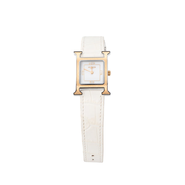 Hermes Heure H Watch, Small model, 25 mm Watch White Alligator Strap