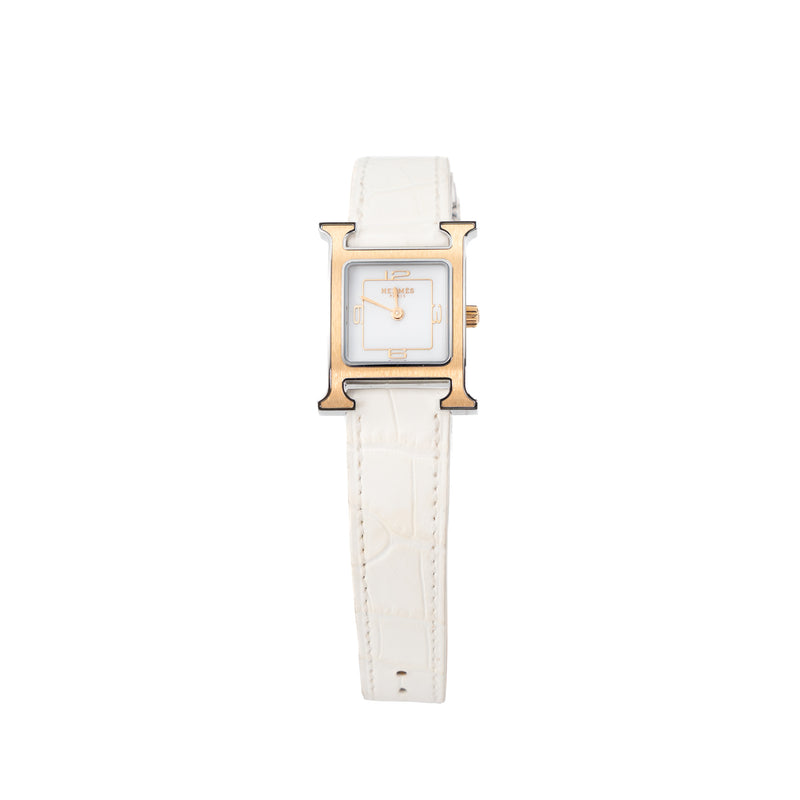 Hermes Heure H Watch, Small model, 25 mm Watch White Alligator Strap