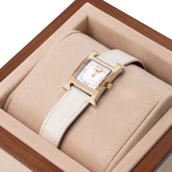 Hermes Heure H Watch, Small model, 25 mm Watch White Alligator Strap